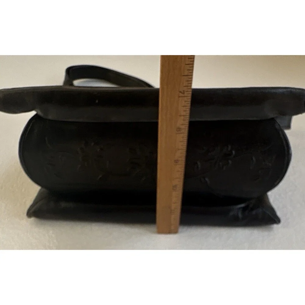 Vintage Black Embossed Leather Western SW Floral Shoulder Bag Purse W/Adj Strap